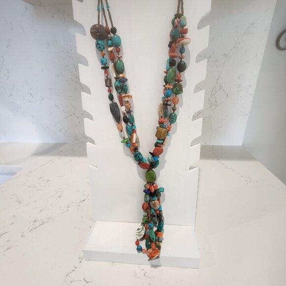 Native American Turquoise & Gemstone Beaded Necklace - Picture 1 of 6
